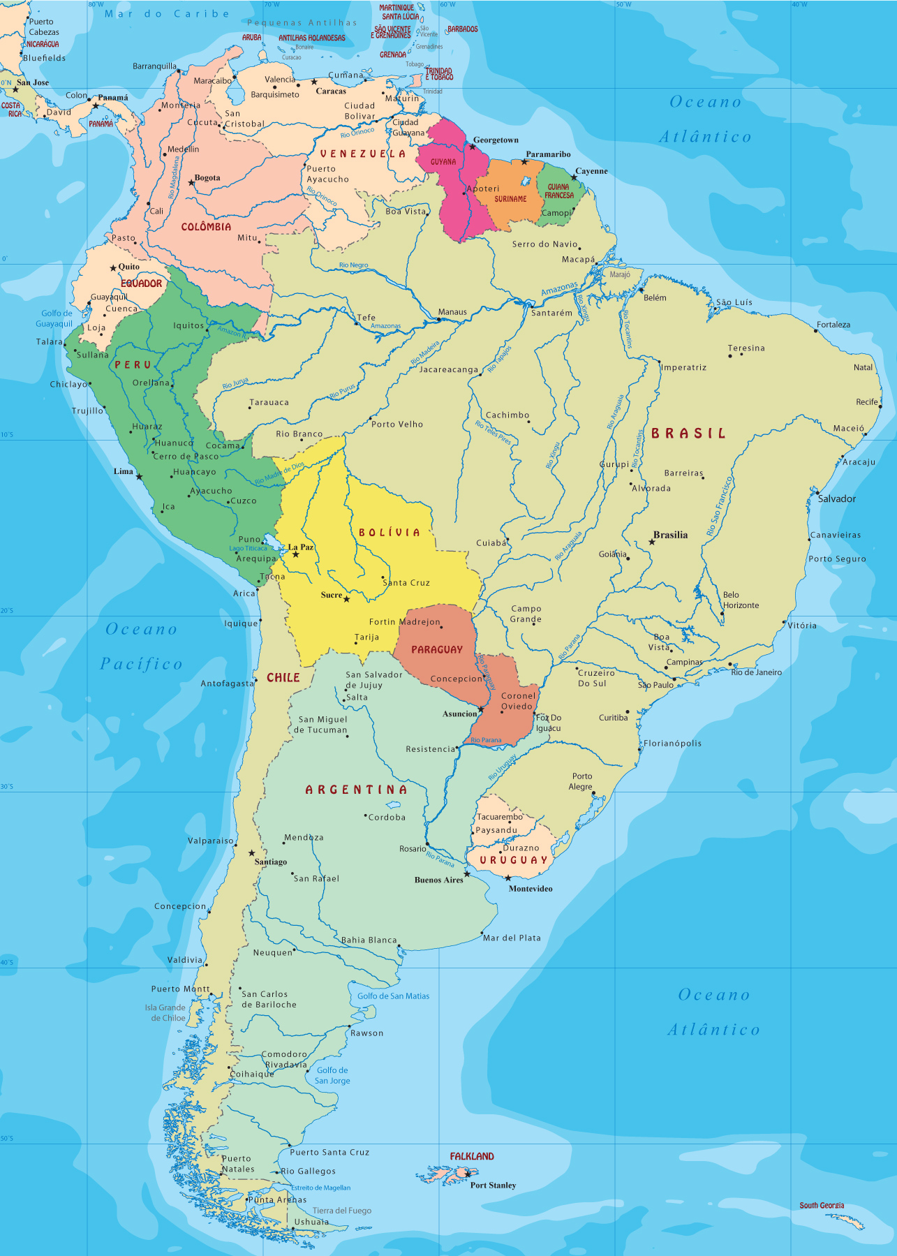 Mapa Político América do Sul